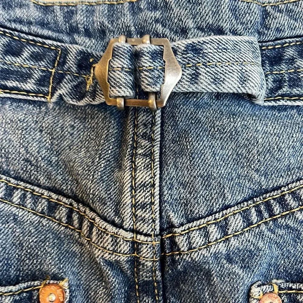 WE THE FREE PEOPLE Distressed A-Line Blue Denim Mini Skirt 28
